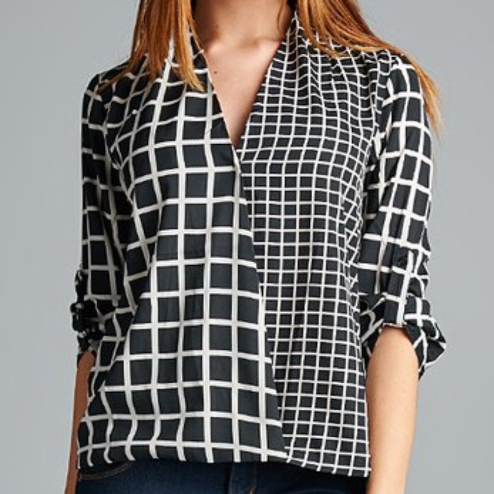 Mixed Pattern Wrap Front Blouse - L - image 1